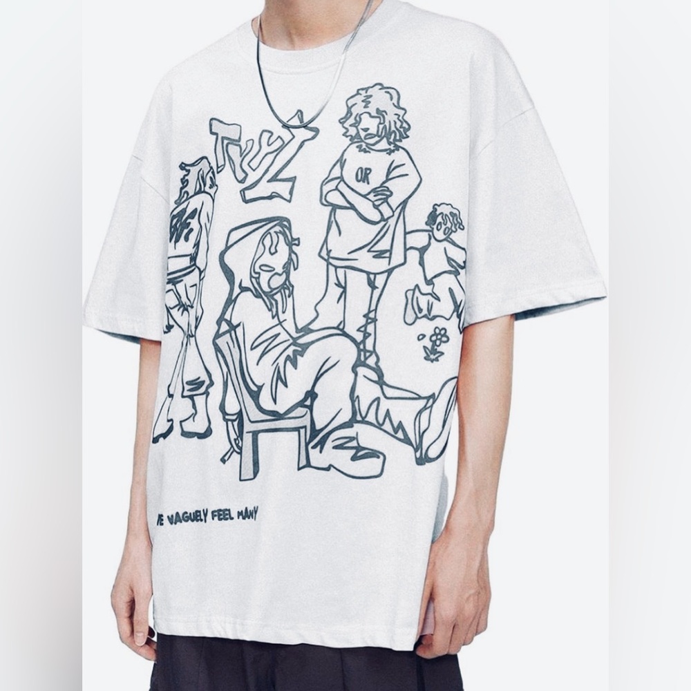 NEWT-shirt BORFEND Metallic Grape Men’s Oversized Cartoon Line Character WhiteXL